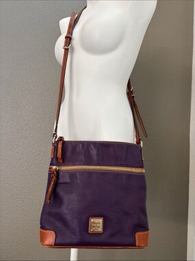 Dooney & Bourke Purple Pebble Leather Crossbody with Brown Leather Trim